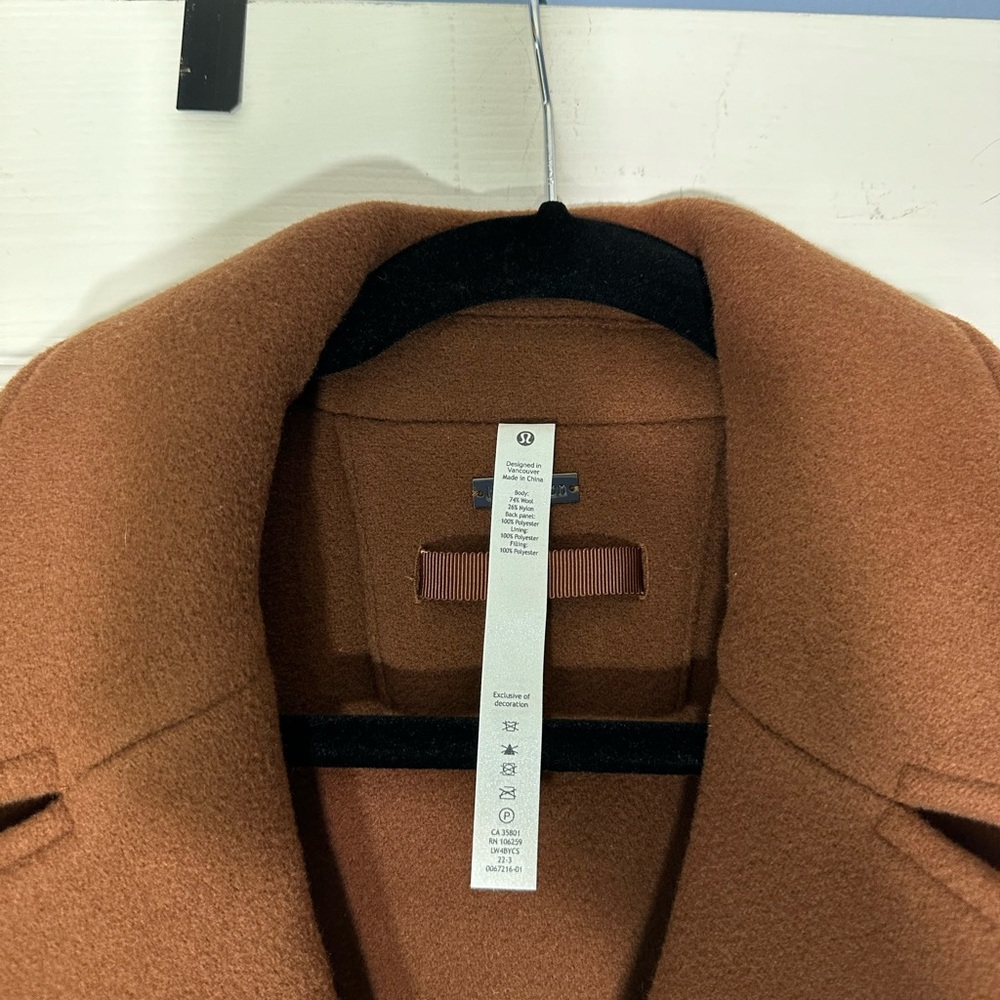 NWT Lululemon Cognac Quilted Wool Long Coat for Petites 00-2 (MSRP $498) - Picture 10 of 16